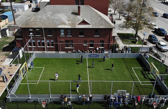 St. Mary’s Catholic School Transforms Parking Lot Into a Soccer Hub.  